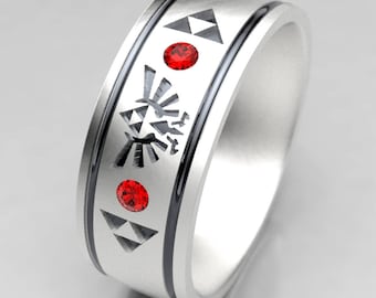 Men's Legend of Zelda Wedding Band with Lab Ruby - Hyrule Nerdy Ring