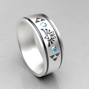 Mens Legend of Zelda Wedding Band with Blue Diamond Hyrule Geeky Ring image 5