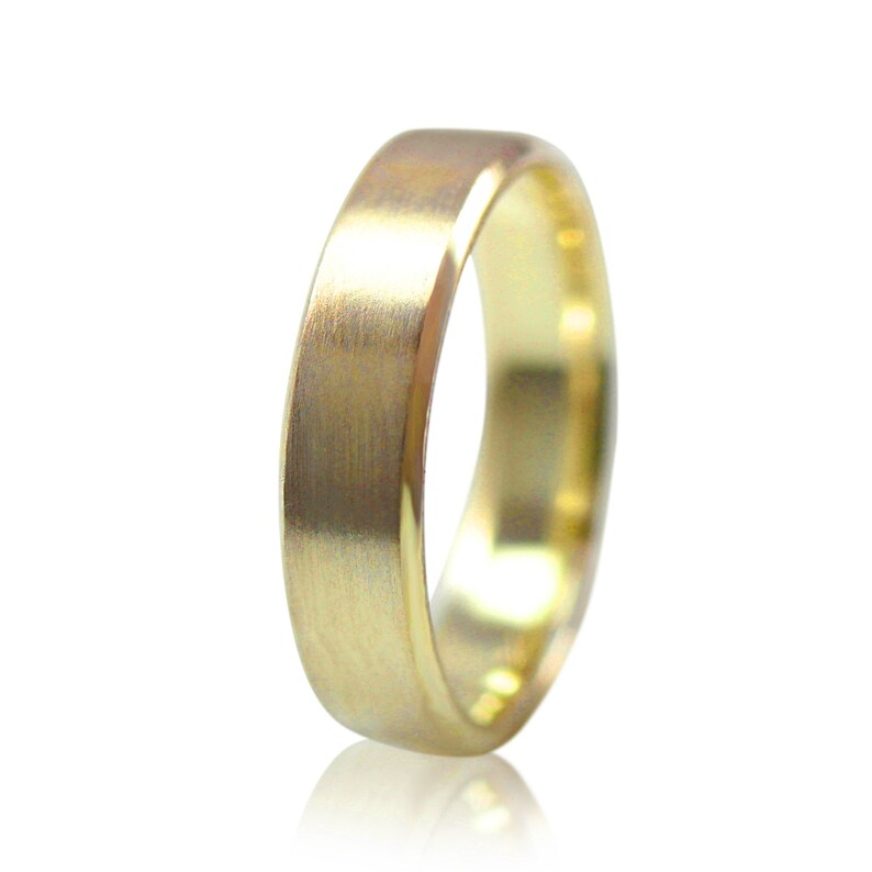 Mens or Womens 5mm Wide Brushed Yellow Gold Wedding Band, 14k White Gold or Palladium, Size 10 Ring, Made to Your Size, Beveled Wedding Band image 2