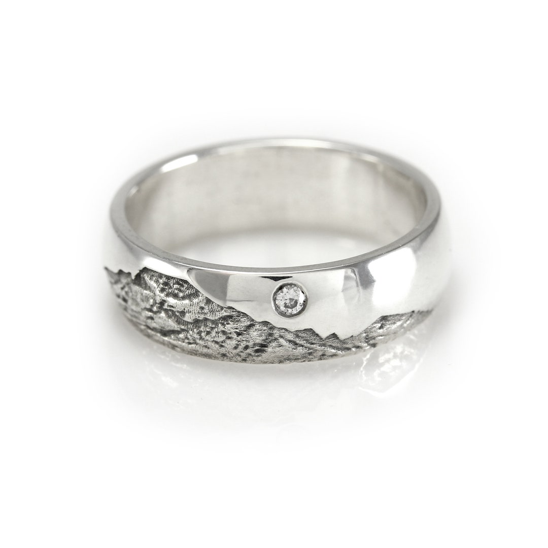 Colorado Rings Long's Peak Mountain Wedding Band With Diamond - Silver or Gold - Etsy