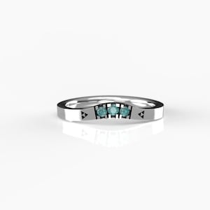 Matching Wedding Band for Zelda Engagement Ring - Features 3 Teal Blue Round Diamonds
