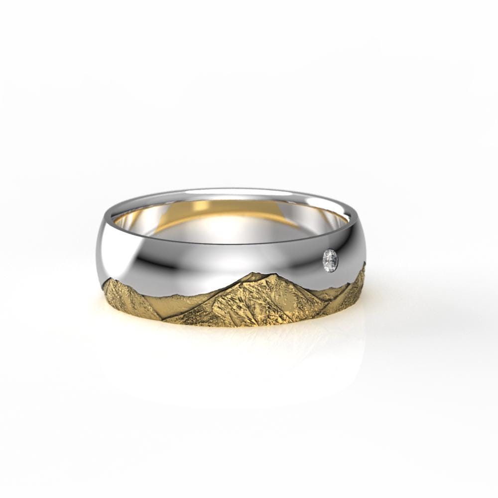 Colorado Rings Colorado Mountain Wedding Band – Two Tone Gold & Silver Ring With ...