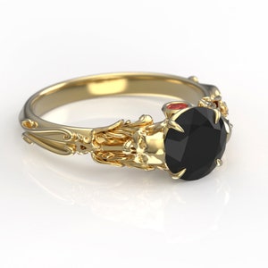 Edwardian 1 carat Skull Engagement Ring Black Moissanite with Lab Ruby Alternative Viking Gothic Engagement Ring image 5