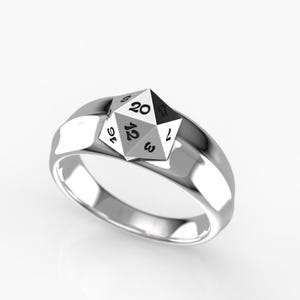 Wide DnD D20 Silver Signet Ring - Geeky D&D Statement Ring Gift for Him or Her