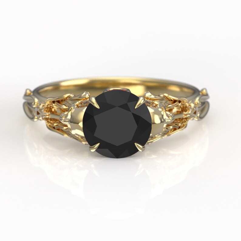 Edwardian 1 carat Skull Engagement Ring Black Moissanite with Lab Ruby Alternative Viking Gothic Engagement Ring image 4