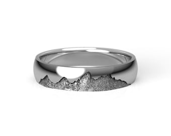Grand Teton Wedding Band in Silver or Gold - 5mm Rocky Mountain Nature Ring