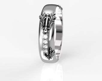 Men's Oathkeeper Ring with Diamonds in Silver or Gold - Kingdom Hearts Keyblade Inspired Ring