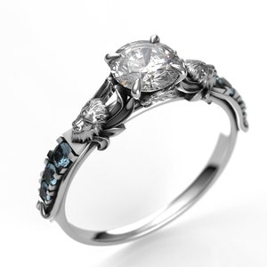 Lion Heart Engagement Ring Featuring Moissanite and Aquamarine Lion Ring in Silver or White Gold image 5