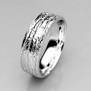 Redwood Tree Bark Wedding Ring in Recycled Silver, Mens Wedding Band Wood, 6mm wide Wedding Band, Size 9 Ring, Size 10 Ring, or Custom Size