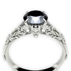 Black Diamond Skull Engagement Ring - Alternative Gothic Engagement Ring - Goth Ring for Her