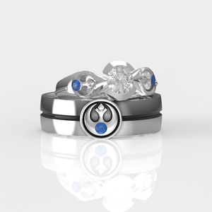 Star Wars Rebel Alliance Inspired Matching Wedding Ring Set Star Wars Ring Geek Engagement Ring Star Wars Jewelry image 9