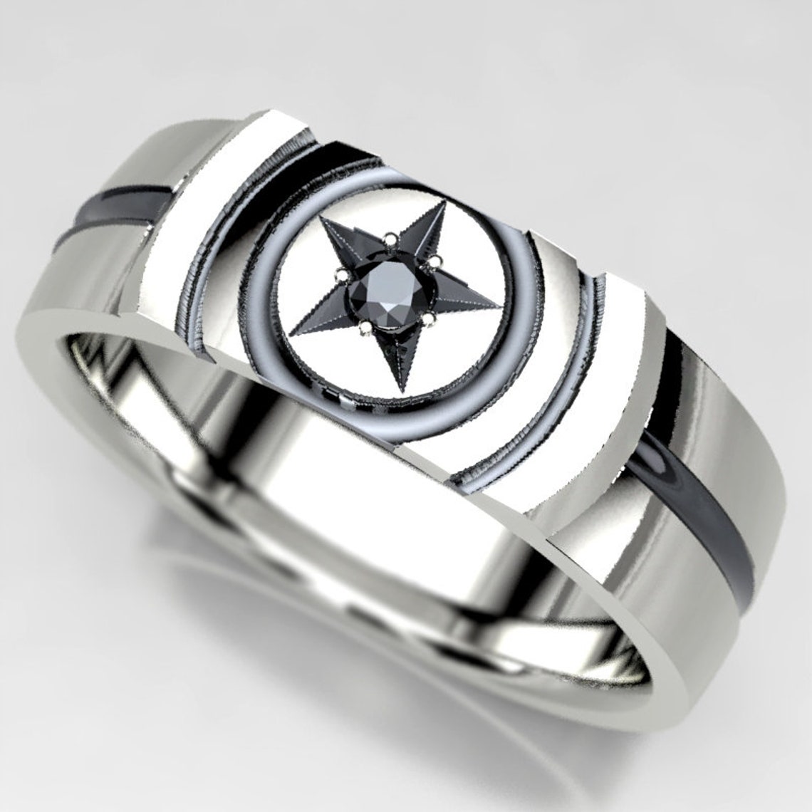 Captain America Inspired Black Diamond Wedding Ring Custom Etsy