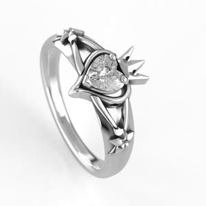 Kingdom Hearts Inspired Engagement Ring in silver or gold - Moissanite Solitaire Wedding Ring