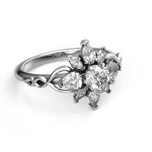 1 carat Elvish Snowflake Engagement Ring with Moissanite - Fantasy Elven Cluster Ring - Art Nouveau Starburst Wedding Ring