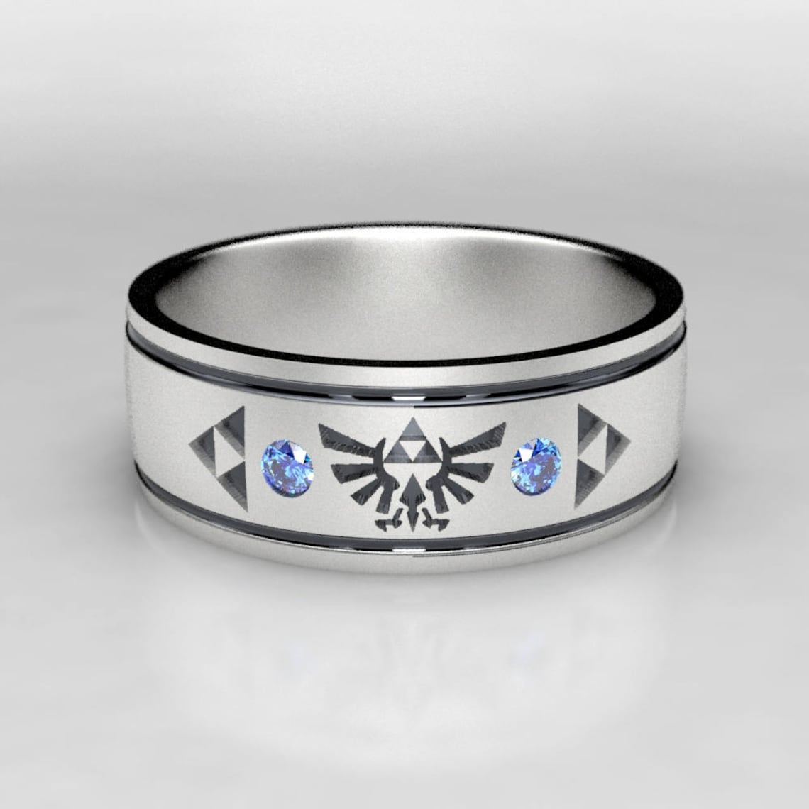 Zelda Inspired Wide Wedding Ring Silver Triforce Unisex | Etsy