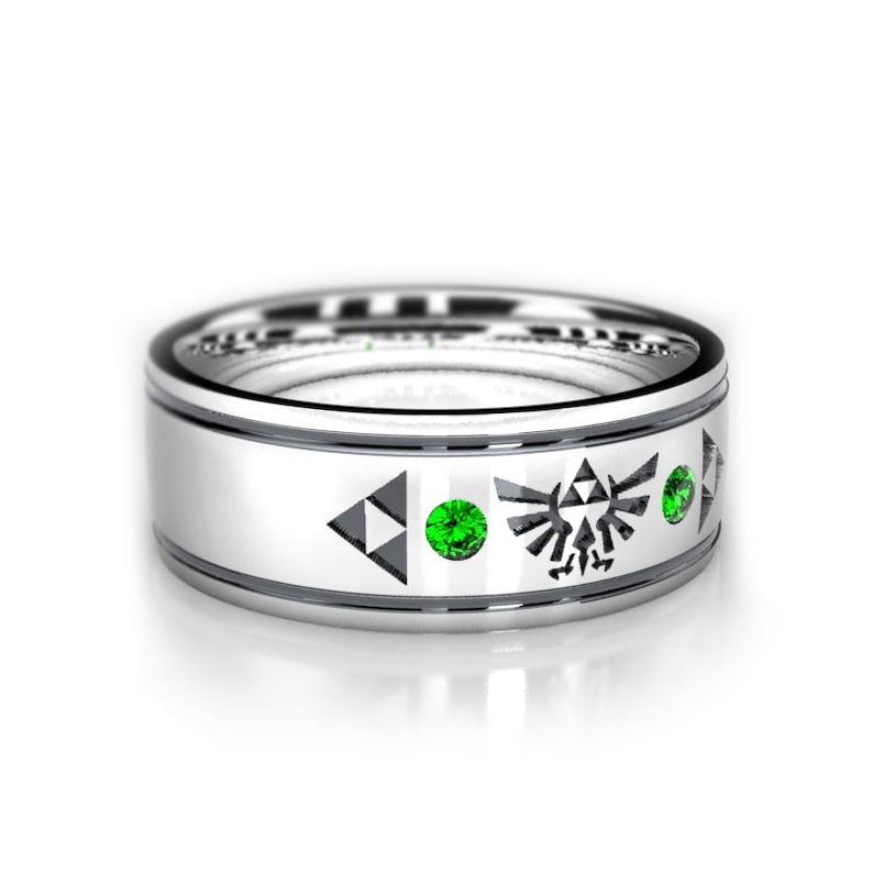 Legend of Zelda Inspired Geeky Wedding Ring Triforce Emerald Etsy