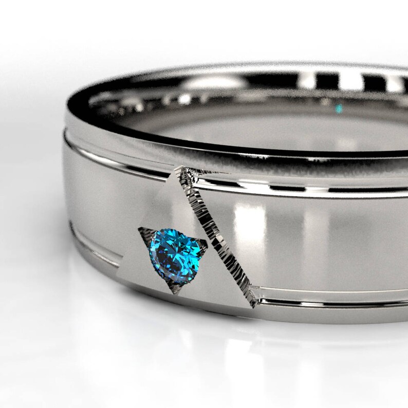 Zelda Blue Diamond Ring, Legend of Zelda Wide Wedding Band image 1