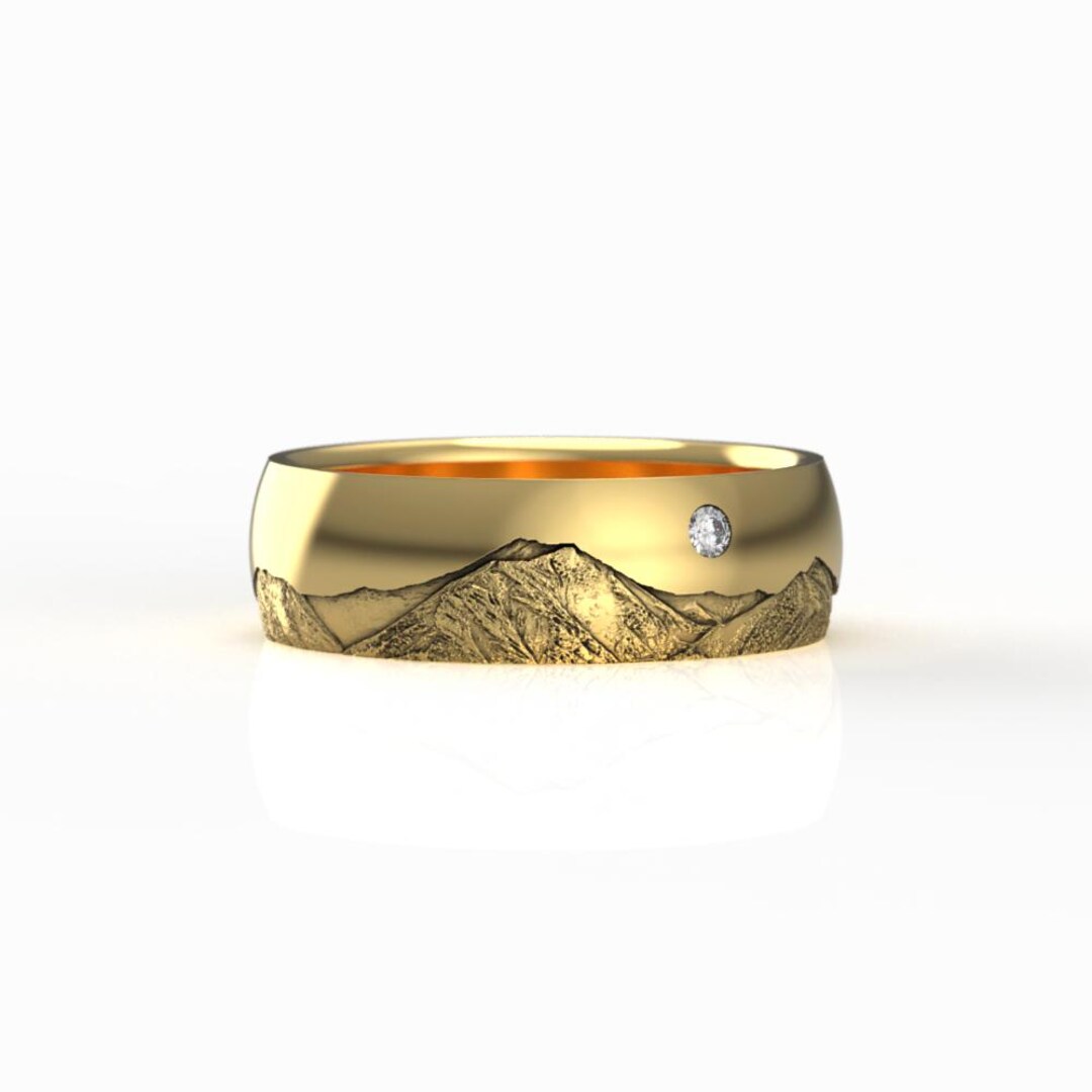 Colorado Rings Mount Princeton Wedding Band – Colorado Mountain Ring With Diamond ...