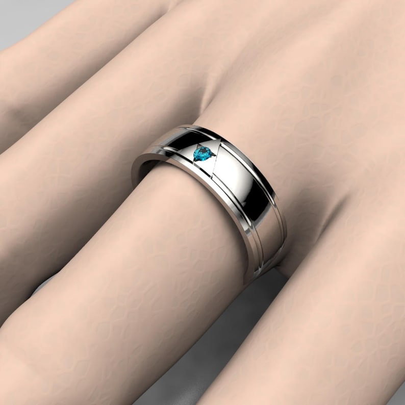 Zelda Blue Diamond Ring, Legend of Zelda Wide Wedding Band image 5