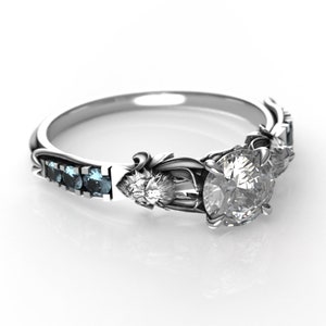Lion Heart Engagement Ring Featuring Moissanite and Aquamarine Lion Ring in Silver or White Gold image 8