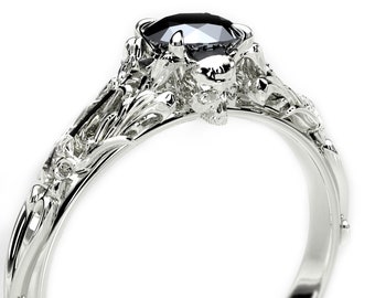 Skull Engagement Ring with Black Diamond - Alternative Gothic Ring - Goth Wedding Ring - Gift for Her