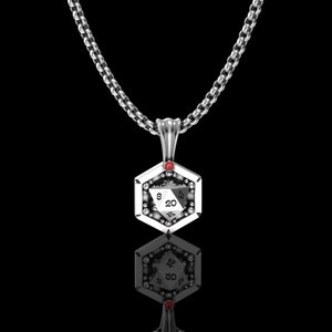 D20 Lab Ruby Dungeons and Dragons Pendant - D&D Geeky Gamer Pendant with Lab Made Ruby