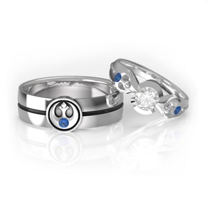 Star Wars Rebel Alliance Inspired Matching Wedding Ring Set - Star Wars Ring - Geek Engagement Ring - Star Wars Jewelry