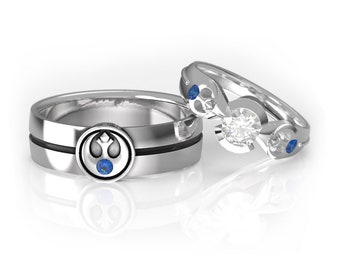 Star Wars Rebel Alliance Inspired Matching Wedding Ring Set - Star Wars Ring - Geek Engagement Ring - Star Wars Jewelry