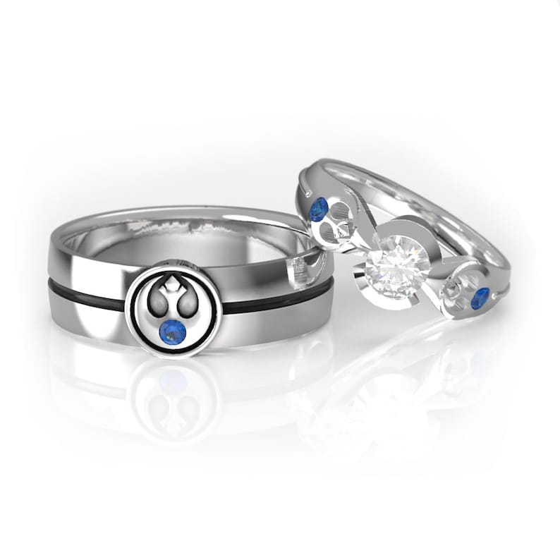 Star Wars Rebel Alliance Inspired Matching Wedding Ring Set Star Wars Ring Geek Engagement Ring Star Wars Jewelry image 1