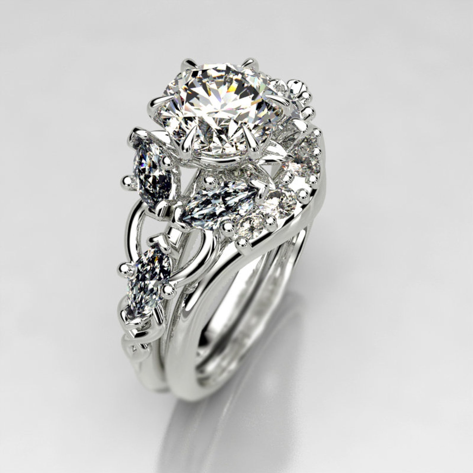 Elvish Wedding Ring Set With 6.0 Mm Moissanite Elven Fantasy - Etsy