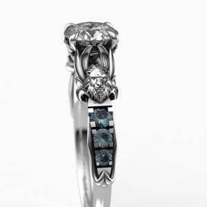 Lion Heart Engagement Ring Featuring Moissanite and Aquamarine Lion Ring in Silver or White Gold image 4