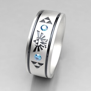 Mens Legend of Zelda Wedding Band with Blue Diamond Hyrule Geeky Ring image 3