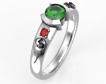 Fate's Comet - Fantasy Engagement Ring - Made in Silver, Gold, or Palladium - Lab Emerald Gamer Engagement Ring