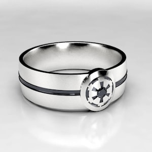 Star Wars Empire Inspired Silver Wedding Ring with Black Diamond - Geek Engagement Ring