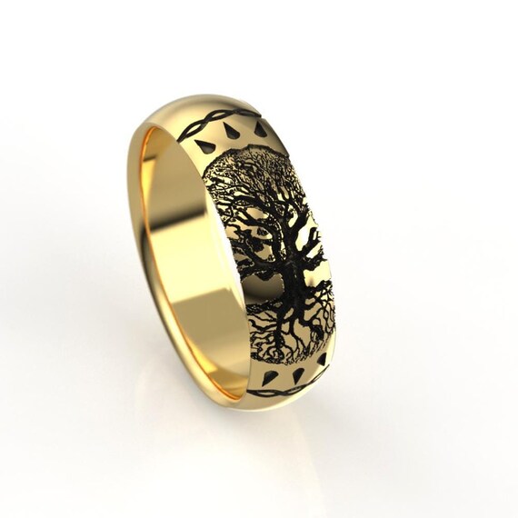 Tree of Life Engraved Wedding Band - Silver or Gold Nature Ring - Etsy