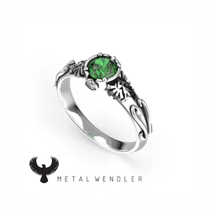 Legend of Zelda Inspired Engagement Ring with Lab Emerald and Moissanite - Geeky Ring in Silver or Gold