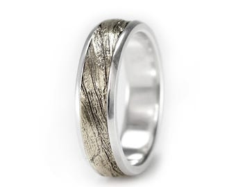 Bristlecone Tree Bark Wedding Band – Two Tone Gold & Sterling Silver Ring