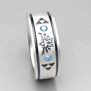 Mens Legend of Zelda Wedding Band with Blue Diamond Hyrule Geeky Ring image 4