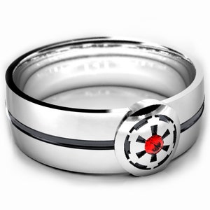 Men&#39;s Star Wars Empire Silver Wedding Ring with Lab Ruby - Nerd Engagement Ring
