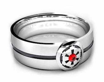 Star Wars Empire Silver Wedding Ring with Ruby - Geek Engagement Ring