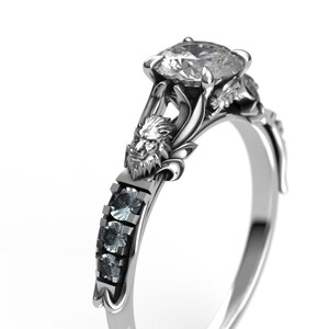 Lion Heart Engagement Ring Featuring Moissanite and Aquamarine Lion Ring in Silver or White Gold image 9