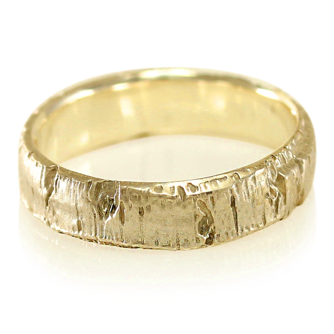 Yellow Gold Aspen Bark Ring – Unisex Twig Wedding Band - Etsy