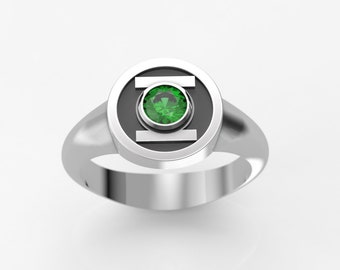 Custom Signet Ring with 4mm Lab Emerald - Gift for Her