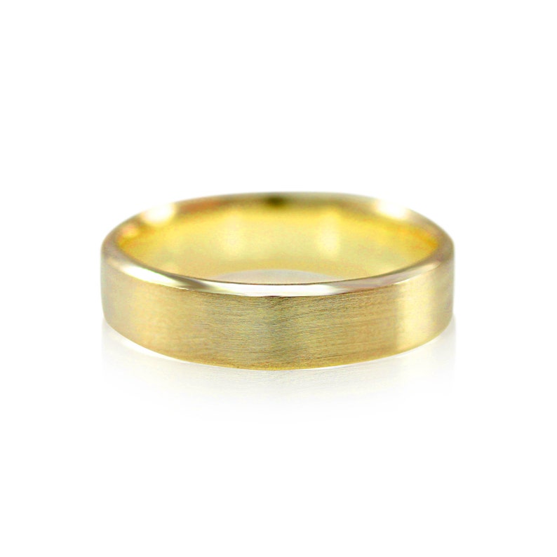 Mens or Womens 5mm Wide Brushed Yellow Gold Wedding Band, 14k White Gold or Palladium, Size 10 Ring, Made to Your Size, Beveled Wedding Band image 3