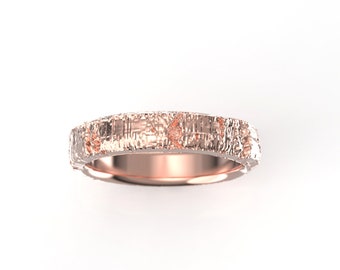 Aspen Tree Bark Ring - 4mm wide Rose Gold Unisex Wedding Band - Unique Gift for Him or Her