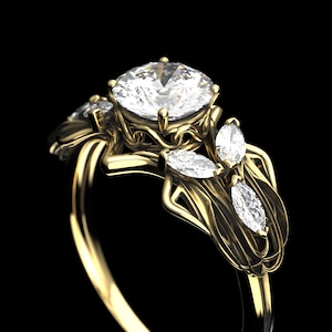 Elf Engagement Ring with Moissanite - Art Nouveau Fantasy Engagement Ring