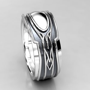 Wakanda Mens Wedding Band - Wide Black Panther Inspired Wedding Ring in Sterling Silver
