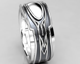 Wakanda Mens Wedding Band - Wide Black Panther Inspired Wedding Ring in Sterling Silver