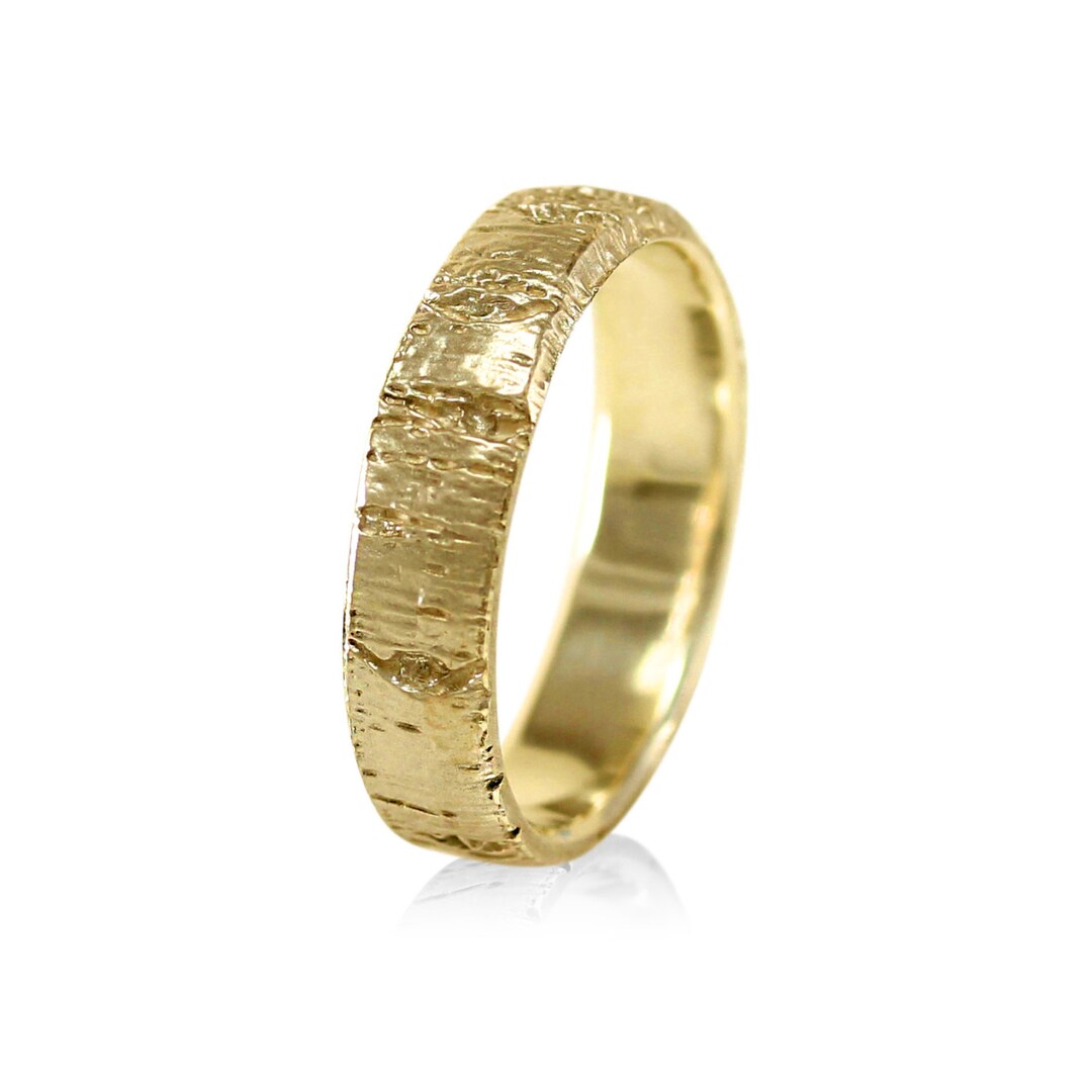 Gold Aspen Bark Wedding Band – Unisex Tree Bark Ring - Etsy