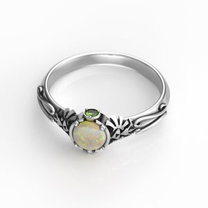 Geeky Triforce Ring with Opal - Zelda Inspired Ring with Opal and Peridot